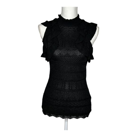 Ronny Kobo Black Open Knit Ruffle Sleeveless Sweater Top Small - Picture 1 of 10